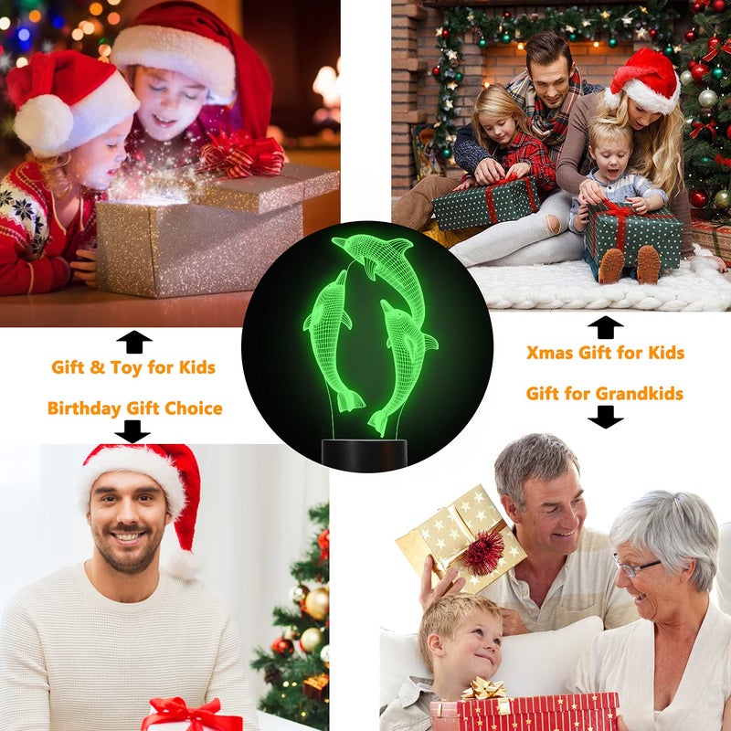 FULLOSUN Night Light for Kids Ocean Dolphin 3D Night Light Porpoise Bedside Lamp with Remote Control 16 Color Changing Xmas Halloween Birthday Gift for Child Baby Girl - Image 5